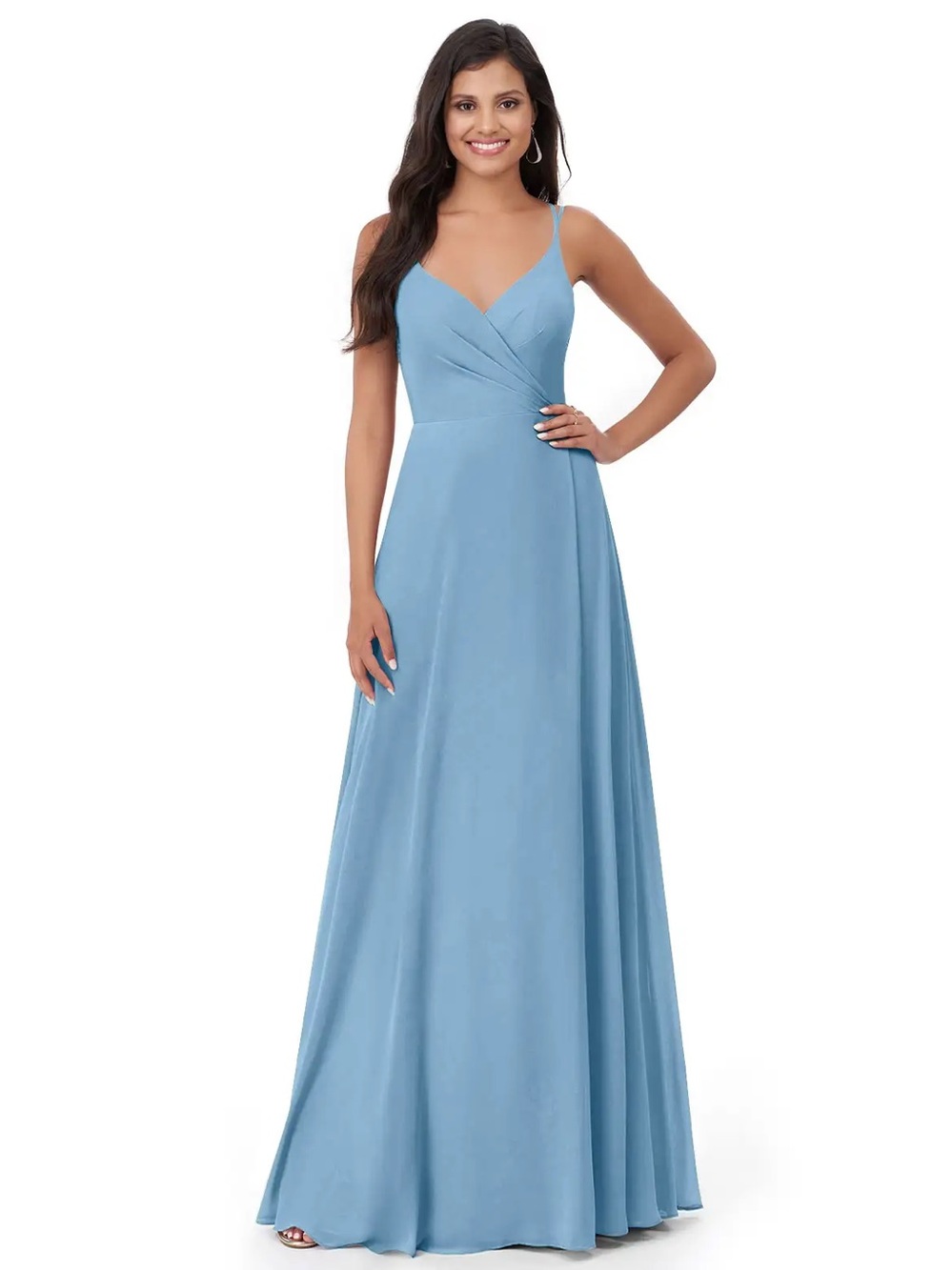 Azazie Lennon steel blue bridesmaid dress